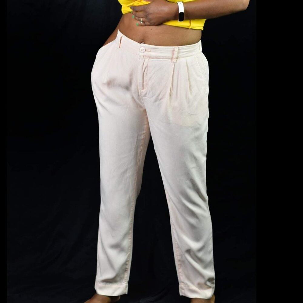 Obey Charlie Trouser Pant Peach Cropped Pleated Cuffed Pastel Tapered Size Small